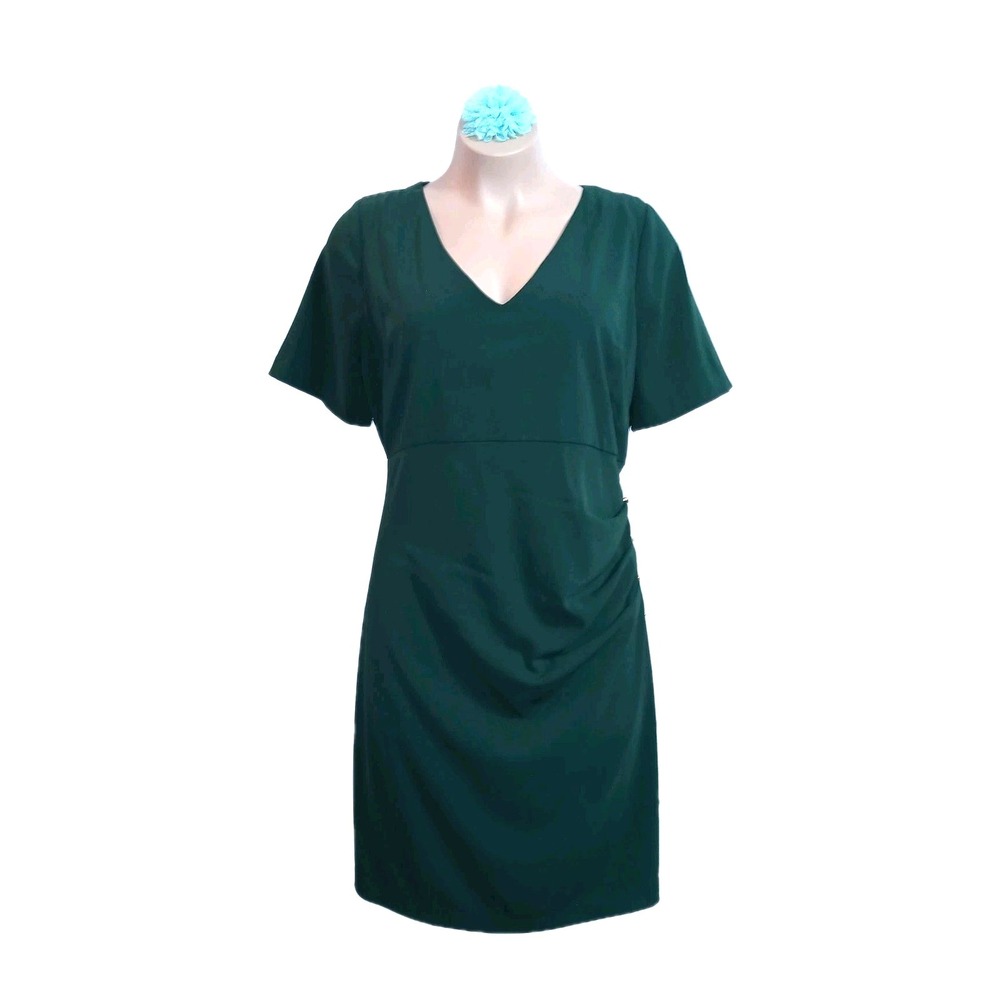 Badgley Mischka Women Cocktail Dress 20 Green Ruched Minimalist Date Night Event